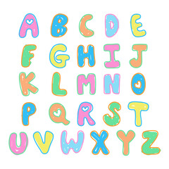 Hand drawn A-Z alphabet letters for font, typography, text, icon, logo, print, social media post, ads, card, stickers, tattoo, clip arts, sign, symbol, fabric, clothing, education book, initials, name