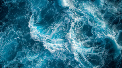 Mesmerizing view of waves in the ocean. Dark blue color. Mystical spectacle. View from a drone. - obrazy, fototapety, plakaty