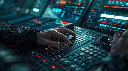 Innovative Cybersecurity Solution: Man Engaging with High-Tech Interface to Protect Digital Assets