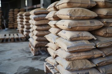 Cement bags stored on construction pallets