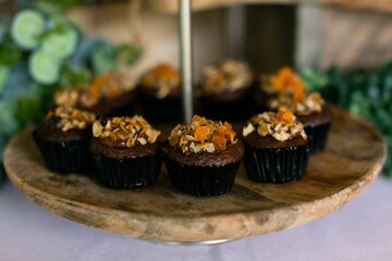 Closeup of a plate of fresh pastry for a banquet