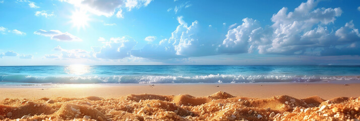beautiful beach on blue sea background with blue sky and white clouds,banner, summer vocation, holiday	