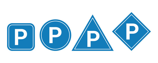 Car parking vector icons. Parking and traffic signs isolated on white background.