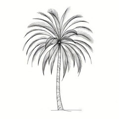 Palm tree sketch, hand drawn, summer, coconut tree, line  art, black on white background, isolated element