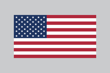 Flag of USA, american flag in 10:19 proportion, vector illustration with a grey background