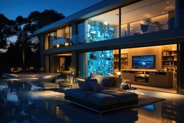 Modern Living Room Setup With Couch Table and TV Generative AI