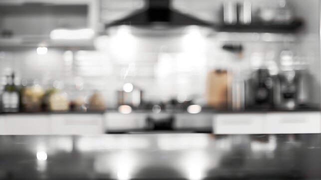 Hard blurred image of white modern black kitchen background