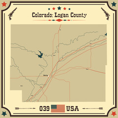 Large and accurate map of Logan County, Colorado, USA with vintage colors.