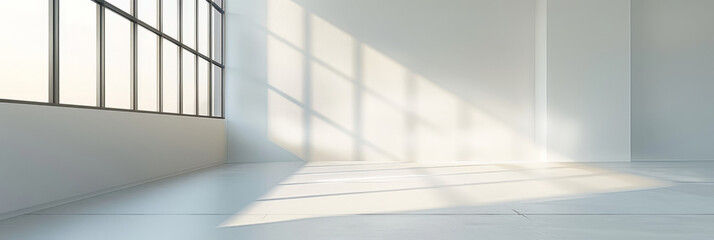 A white empty room with  shadow window,Abstract white studio background for product presentation.