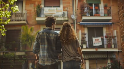 Fototapeta premium couple stand with their backs
