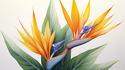 strelitzia bird of paradise flower botanical illustration