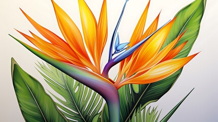 Obrazy  strelitzia bird of paradise flower botanical illustration