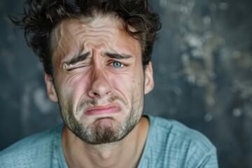 Nervous unhappy young crying man