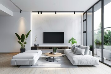 Modern minimalist living room with TV