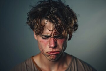 Obraz premium Nervous unhappy young crying man