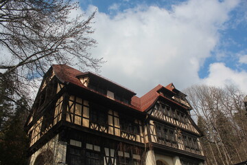 Fototapeta na wymiar Sinaia cityscapes, houses, Peleş Castle, Carpathian Landscape. Sinaia Romania