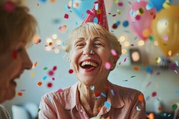 Portrait of a happy senior woman having fun during a birthday party