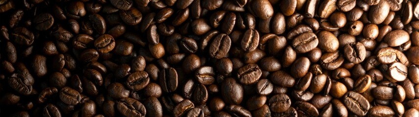 Pile of brown coffee beans - wallpaper - obrazy, fototapety, plakaty