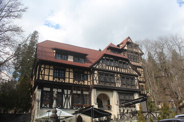 Obraz premium Sinaia cityscapes, houses, Peleş Castle, Carpathian Landscape. Sinaia Romania