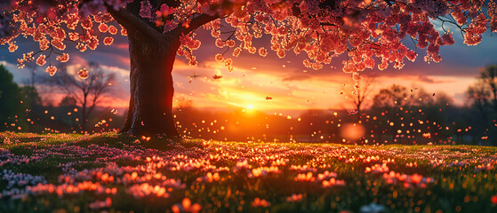 Sunlit Blossoms: Natures Splendor Revealed in the Light, A Canvas of Colorful Flowers Against a Backdrop of Green