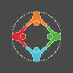 Innovative Team Unity Logo with Vibrant, Colorful Outlines of Figures Holding Hands, Ideal for Branding, Networking, and Community Engagement, on a Sleek Dark Background