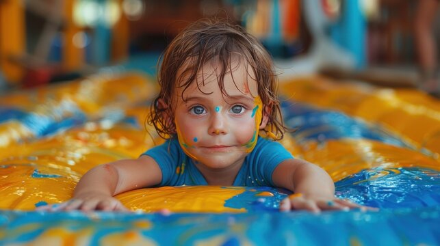 child playing in pool