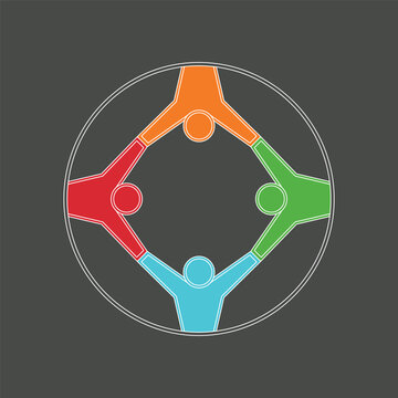 Innovative Team Unity Logo with Vibrant, Colorful Outlines of Figures Holding Hands, Ideal for Branding, Networking, and Community Engagement, on a Sleek Dark Background
