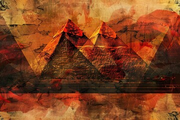 abstract depicition of ancient egypt civilization with pyramids - obrazy, fototapety, plakaty