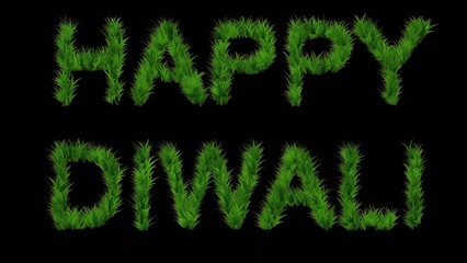Happy Diwali text with green grass effect on plain black background