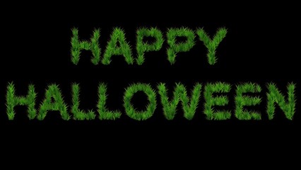 Beautiful illustration of Happy Halloween text with green grass effect on plain black background