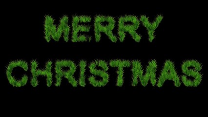 Merry Christmas text with green grass effect on plain black background