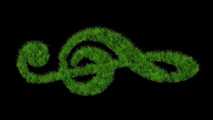 Beautiful illustration of music symbol with green grass effect on plain black backgroun