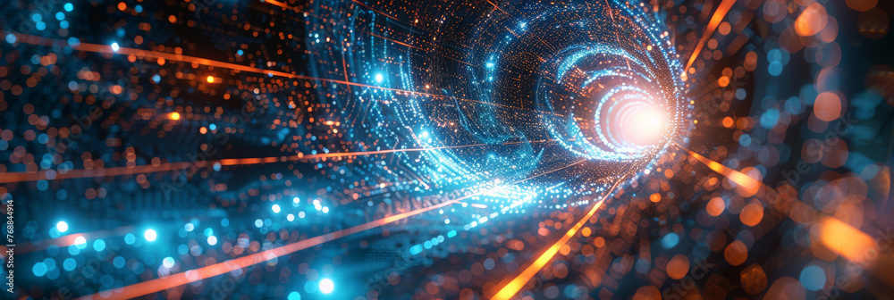 Poster abstract background with glowing light rays and digital lines, representing speed of data transfer i