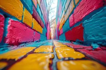 Colorful abstract graffiti art painted on urban path