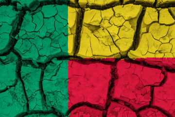 Dry soil pattern on the flag of Benin. Country with drought concept due to climate change. Water...