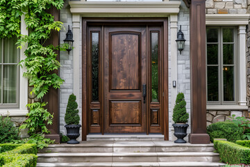 Fototapeta na wymiar 2 Panel Wooden Front Door With Sidelights