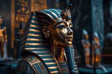 Detailed Replica of Tutankhamun's Mask on Display .Generative ai