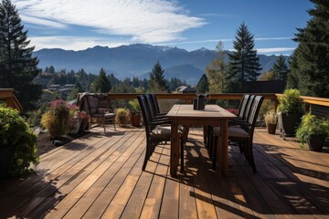Obraz premium Wooden Deck With Table and Chairs Generative AI