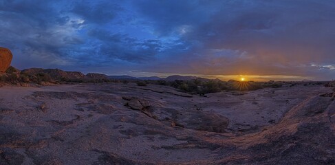 Panoramic picture of Damaraland in Namibia during sunset