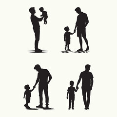 Vector family silhouettes Set. Happy Family with child. Father and son silhouette. father and son Icon set. Fathers Day - obrazy, fototapety, plakaty