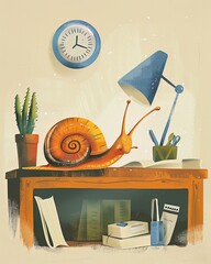A snail in a slowmoving bureaucracy, representing patience and steady progress in administrative tasks