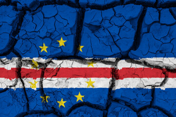 Dry soil pattern on the flag of Cape Verde. Country with drought concept due to climate change. Water problem. Dry cracked earth country.
