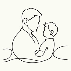 Single Continuous Line Drawing of Father and Son. Dad and Son Outline, One Line Art. Dad and Son Together. Vector illustration. Family parenting concept
