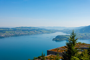 Fototapeta na wymiar View over Lake Lucerne and Mountain in Burgenstock, Nidwalden, Switzerland.