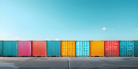 Global trade and logistics represented by colorful shipping containers in a row. Concept Global Trade, Logistics, Shipping Containers, Colorful Representation - obrazy, fototapety, plakaty