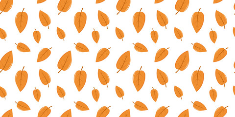 Seamless pattern with Leaves in Orange, Beige, Brown and Yellow. Perfect for wallpaper, gift paper, pattern fills, web page background, autumn greeting cards