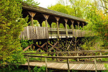 Wooden foot bridges in nature area in central Michigan.