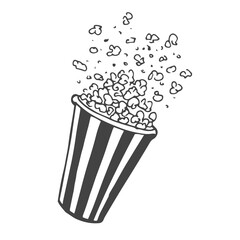 Contour popcorn icon. Hand drawn cartoon illustration of food in cinema. American symbol of snack in doodle style.