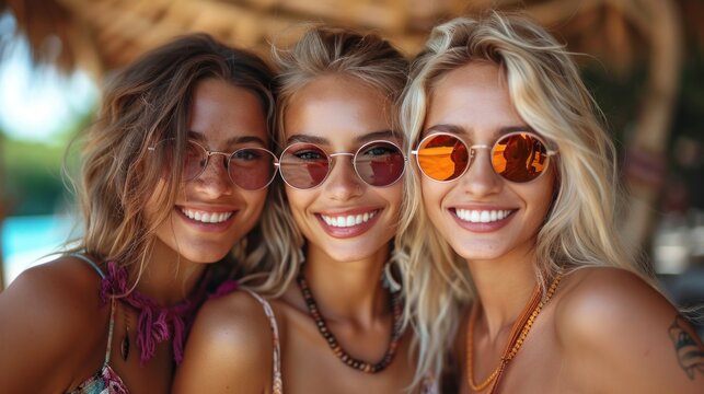  three girls wearing sunglasses