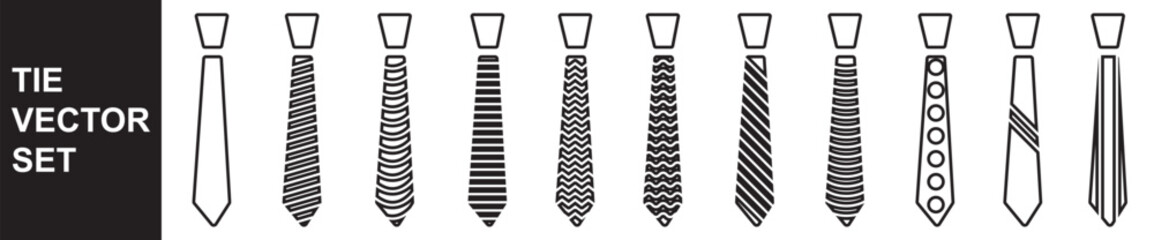 Tie icon vector set. professional necktie line symbol. Tie line icon collection. 11:11